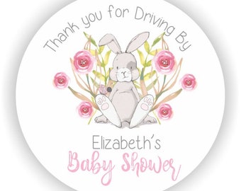 Thank You For Driving By Baby Girl Shower Stickers - A Little Bunny Girl is on the way Stickers - Easter Birthday Stickers