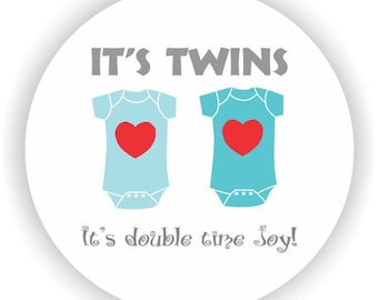 Boy Twins Baby Shower - Thank You 2inch circle Stickers - Baby Shower Labels - Envelope Seal - Address Labels - Personalized Labels