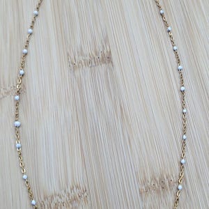 Gold & White Bead Chain Necklace: Minimalist Link Design