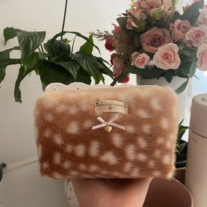 Box Makeup Pouch | Handmade Coquette Cosmetic Bag | Faux Fur & Floral Zip Pouch | Cottagecore Vanity Storage | Gift for Her
