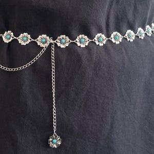 Kwiat Boho Western Retro Punk Talia Łańcuch Metalowe Paski Kobiety Vintage Wysoka Talia Brzuch