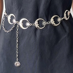 Moon Sun Boho Western Retro Punk Waist Chain Metal Belts Women Vintage High Waist Belly