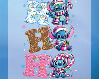 Ho Ho Ho Stitch DTF Transfer, Ready To Press, Christmas 2026