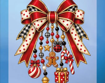 Christmas Dtf Prints, Christmas Coquette Bow Charm, Ready To Press, Heat Transfer