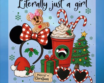 Coquette Bow Literally Just A Girl Christmas Dtf Transfer, Minnie Merry Christmas Ready To Press, Heat Transfer