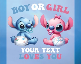 Stitch and Angel Gender Reveal DTF - Boy or Girl - Ready to Press