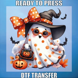 Cute Ghost Coquette Dtf Print, Halloween Ghost Dtf Ready To Press, Halloween Pumpkin Dtf, For Kids Design Dtf Transfer, Heat Transfer