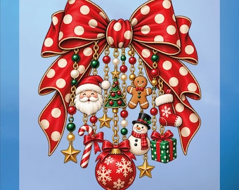 Christmas Dtf Prints, Christmas Coquette Bow Charm, Ready To Press, Heat Transfer