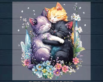 Cute Cats DTF Transfer, Floral Cat Paws Design, Ready To Press