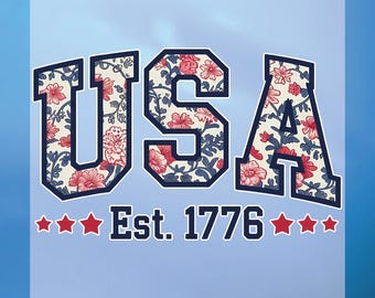 USA Floral DTF Transfer: 4th Of July Patriotic Design