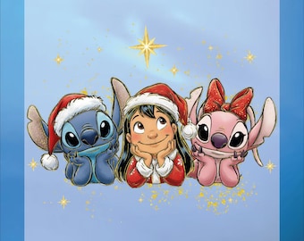 Christmas Dtf Transfer, Stitch Lilo Angel Dtf, Ready To Press
