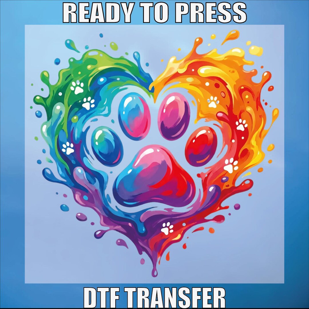 Colorful Paw Print DTF Transfer, Heart Paw Ready to Press - Etsy