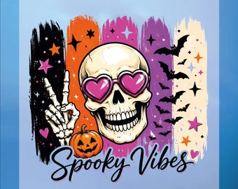 Halloween DTF Transfer, Spooky Vibes, Ready To Press, Skull With Glasses