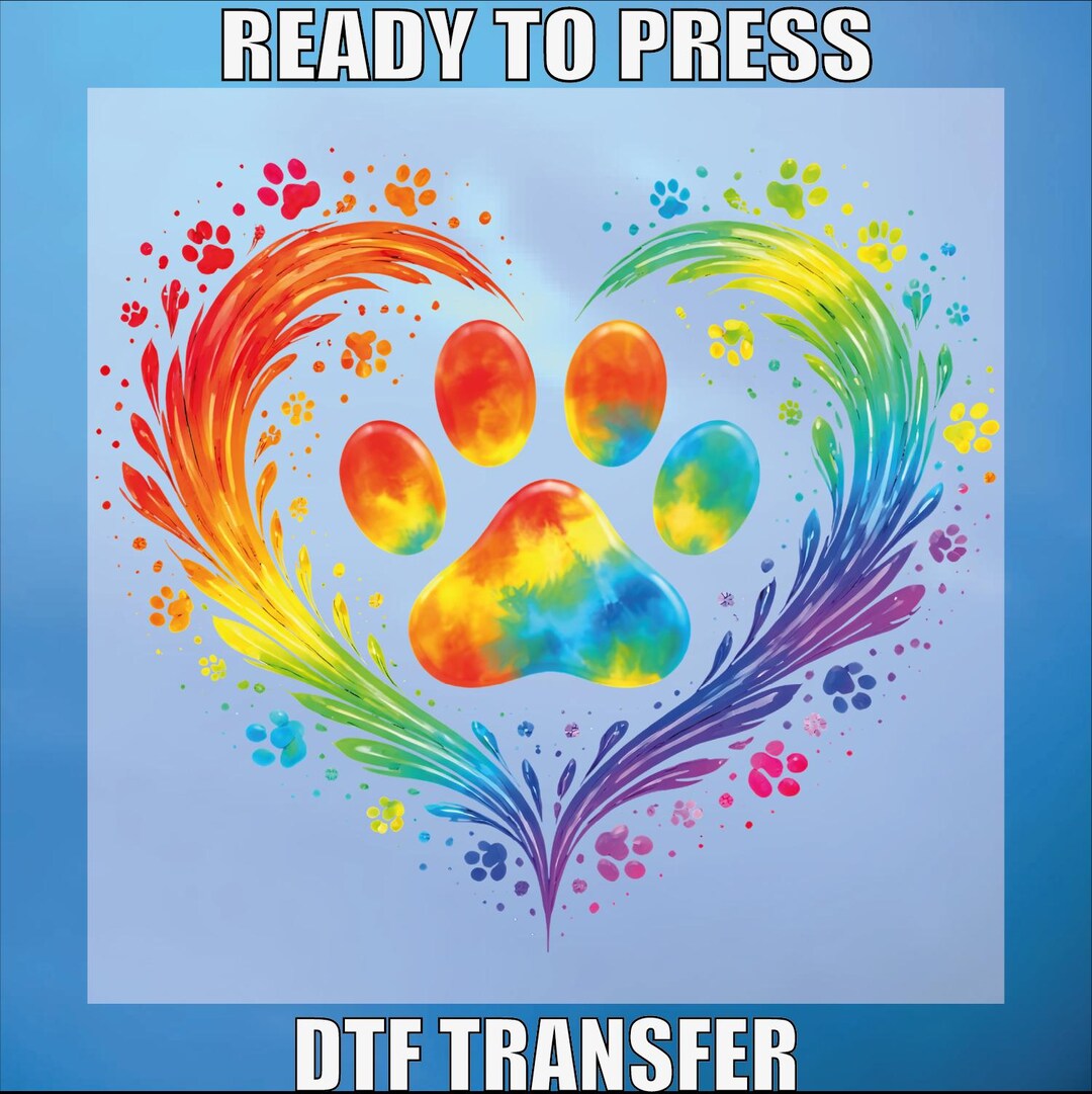 Colorful Paw Print DTF Transfer, Heart Paw Ready to Press - Etsy