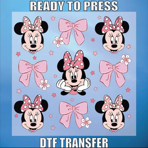 Transferencia DTF de Minnie Mouse, diseño Disney listo para imprimir