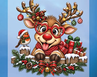Christmas Reindeer Dtf Transfer, Ready To Press, Bulk Dtf