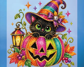 Halloween Black Cat DTF Print, Neon Pumpkin Heat Transfer Ready To Press