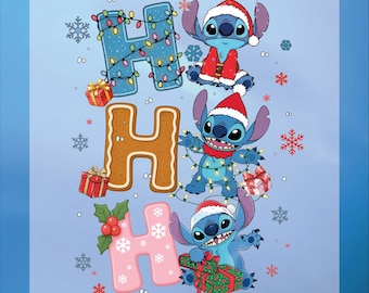 Ho Ho Ho Stitch Christmas DTF Transfer, Ready To Press