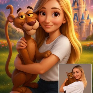 Custom Pet and Owner Cartoon Portrait | Couple with Pet Drawing | Digital Pet Art Download | Pet Lover Gift