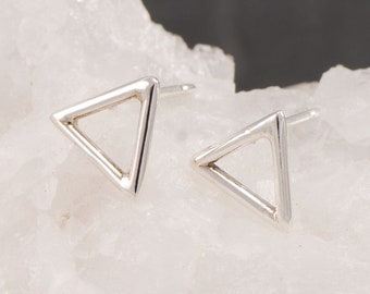Sterling Silver Triangle Studs – Geometric Minimalist Earrings
