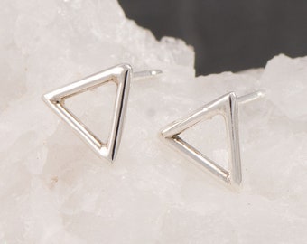 Silver Triangle Stud Earrings- Silver Chevron Studs- Silver Triangle Earrings- Geometric Stud Earrings- Sterling Silver Post Earrings