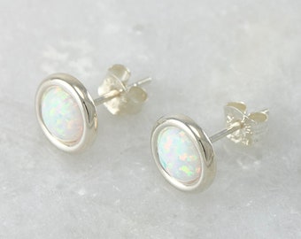 Orecchini in opale - Orecchini a bottone in opale - Pietra portafortuna di ottobre - Orecchini in opale argento - Orecchini a bottone in argento sterling - Orecchini a perno in opale