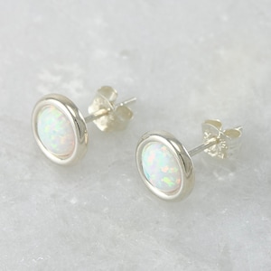 Opal Earrings Opal Stud Earrings October birthstone Silver Opal Earrings Sterling Silver Studs Opal Post Earrings image 1