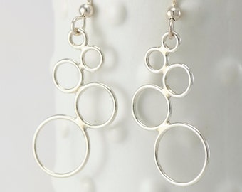 Silver Dangle Earrings- Sterling Silver Earrings- Circle Chandelier Earrings- Handmade Modern Silver Jewelry- "Cascading Circles"