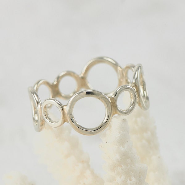 Handgemaakte sterlingzilveren ring - zilveren cirkels ring - cirkelringband - moderne zilveren sieraden
