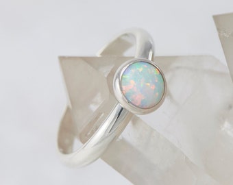 Opal Ring - Silver Opal Ring- White Opal Engagement Ring - Solitaire Opal Ring- Sterling Silver Gemstone Ring- October birthstone