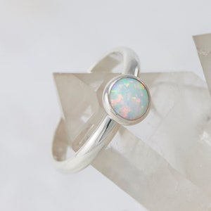 Opal Ring Silver Opal Ring White Opal Engagement Ring Solitaire Opal Ring Sterling Silver Gemstone Ring October birthstone image 1