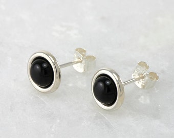 Black Onyx Sterling Silver Stud Earrings - 6mm Gemstone