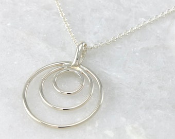 Sterling Silver Pendant- Sterling Silver Necklace- Silver Circles Necklace- Circle Trio Pendant - Sterling Silver Unity Necklace