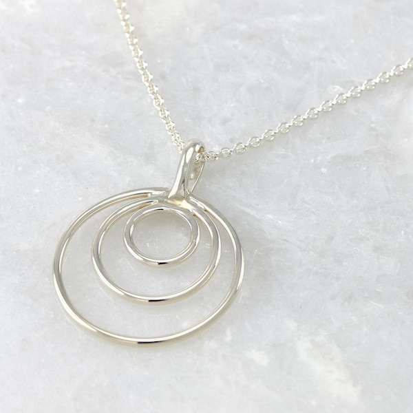 Sterling Silver Pendant- Sterling Silver Necklace- Silver Circles Necklace- Circle Trio Pendant - Sterling Silver Unity Necklace