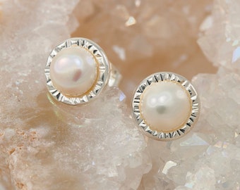 Pearl Studs- Pearl Earrings- Pearl Stud Earrings- June birthstone- Silver Pearl Earrings- Sterling Silver Studs- Pearl Post Earrings