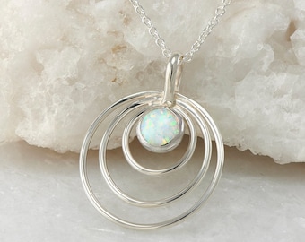 Opal Silver Pendant- Opal Silver Necklace- Silver Circles Necklace- Silver Opal Circles Necklace - Opal Circle Necklace