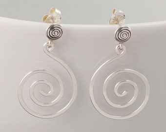Stud Spiral Earrings- Sterling Silver Swirl Earrings- Sterling Silver Spiral Post Earrings- Stud Earrings- Dangle Earrings