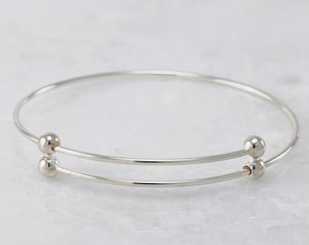 Sterling Silver Bangle Bracelet- Adjustable Bangle with Balls- Expandable Silver Bracelet