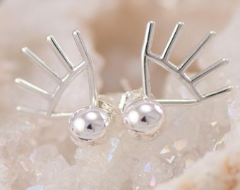 Spike ear jacket- Silver Ball Earrings- Ball Stud Earrings- Sterling Silver Studs- Ball Post Earrings