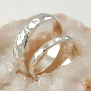 Wedding Band Set, Hammered Wedding Rings, Silver Wedding Rings, Sterling Silver Wedding Bands, Wedding Ring Set, Silver Ring Band
