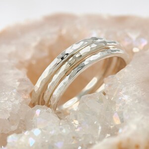 Sterling Silver Stacking Ring Set - Stackable Rings- Silver Stacking Rings Set-Thin Hammered Bands-Silver Hammered Rings
