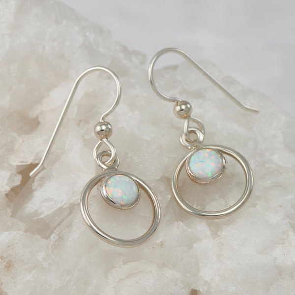 Opal Earrings- Silver Opal Earrings- Opal Dangle Earrings- Silver Earrings with opal gemstones- October birthstone