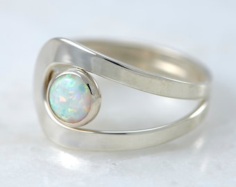 Opal Ring, Silber Opal Ring, Weißer Opal Ring, Opal Edelstein Ring, Sterling Silber Stein Ring, Handgemachte Sterling Silber Schmuck