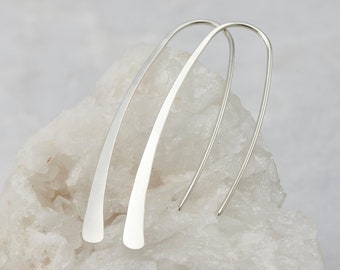 Open Hoop Earrings- Long Silver Earrings - Arc Ear Threaders -Threader Arc Hoops- Simple Silver Earrings- Modern Minimalist Dangle Earrings