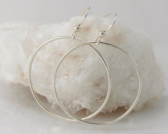 Large Silver Hoops- Silver Hoop Earrings- Large Hoop Earrings- Simple Sterling Hoop Earrings- Simple Silver Hoops