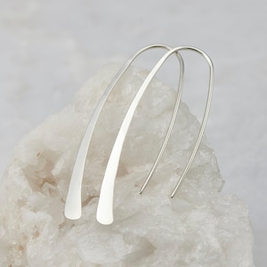 Open Hoop Earrings Long Silver Earrings Arc Ear Threaders Threader Arc Hoops Simple Silver Earrings Modern Minimalist Dangle Earrings image 1