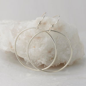 Large Silver Hoops- Silver Hoop Earrings- Large Hoop Earrings- Simple Sterling Hoop Earrings- Simple Silver Hoops