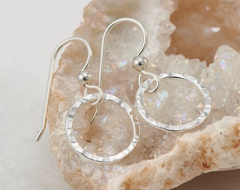 Hammered Silver Hoop Earrings- Simple Sterling Silver Earrings- Hammered Hoop Earrings- Small Hoop Earrings - Small Silver Hoops