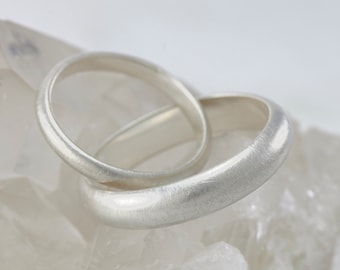 Couple Ring Wedding Band Set- Brushed Wedding Rings- Sterling Silver Wedding Ring Set- His and Her Brushed Wedding Band Set