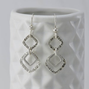 Silver Geometric Earrings- Sterling Silver Square Earrings- Silver Diamond Chevron Earrings- Sterling Silver Dangle Earrings